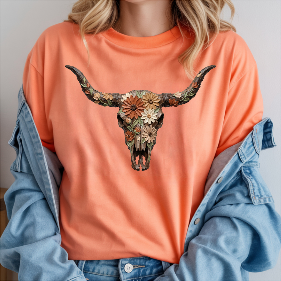 Floral Cow Skull DTF Transfer