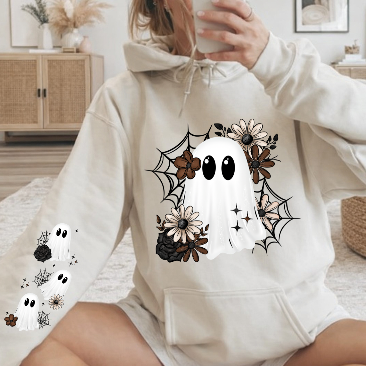 Floral Spiderweb Ghost with sleeves DTF Transfer