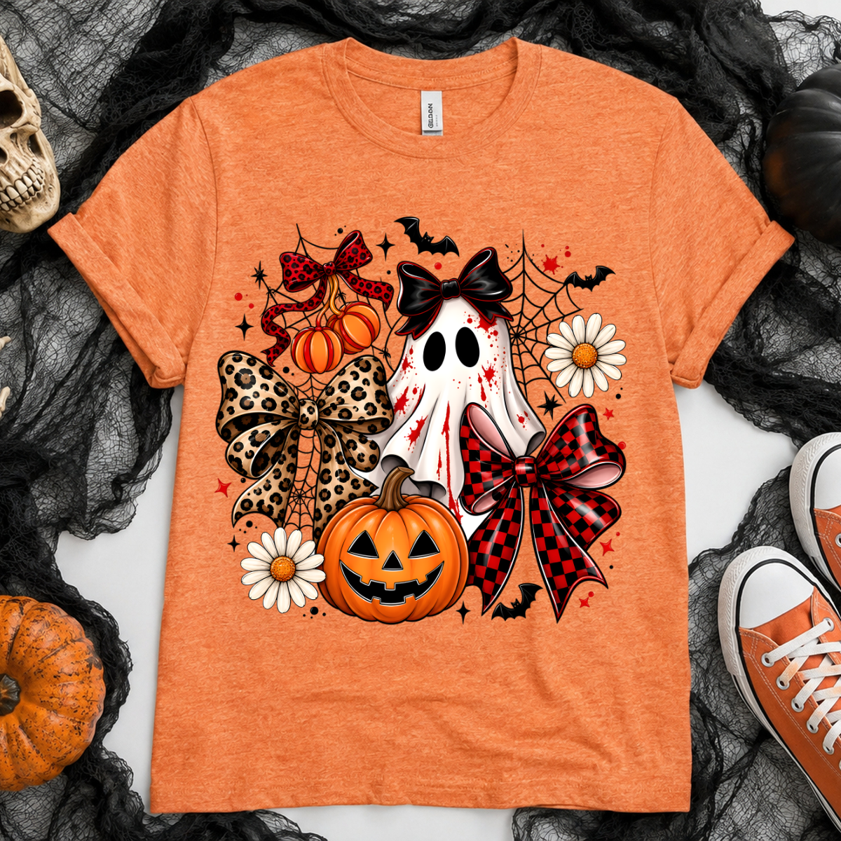 Ghost Bow Pumpkin Spiderweb DTF Transfer