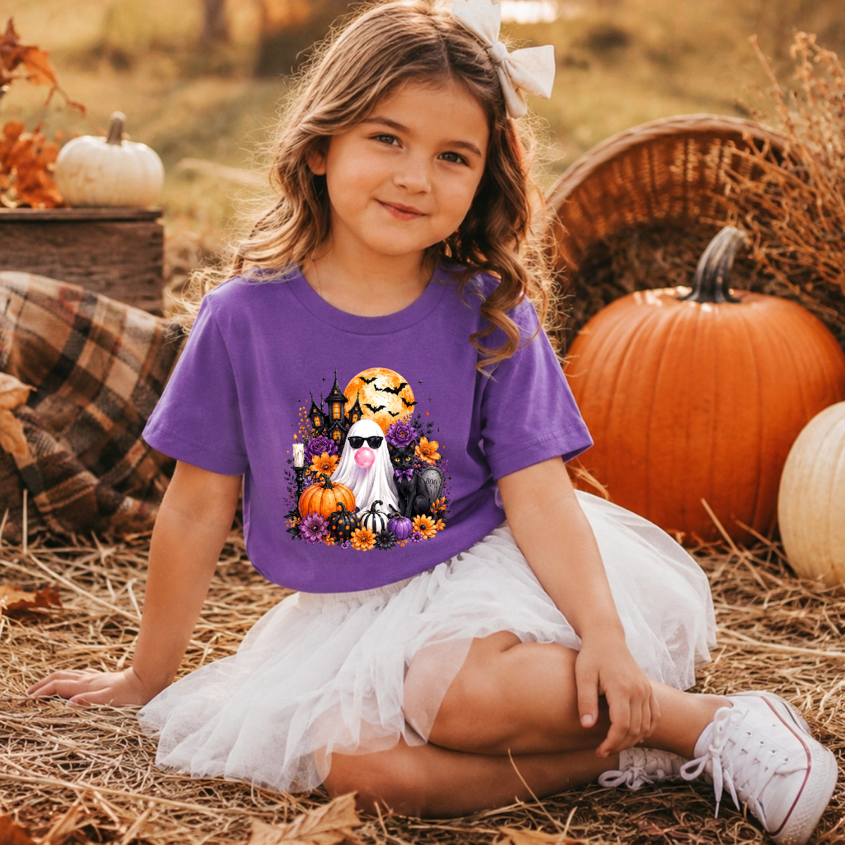 Ghost Haunted House Purple and Orange DTF Transfer