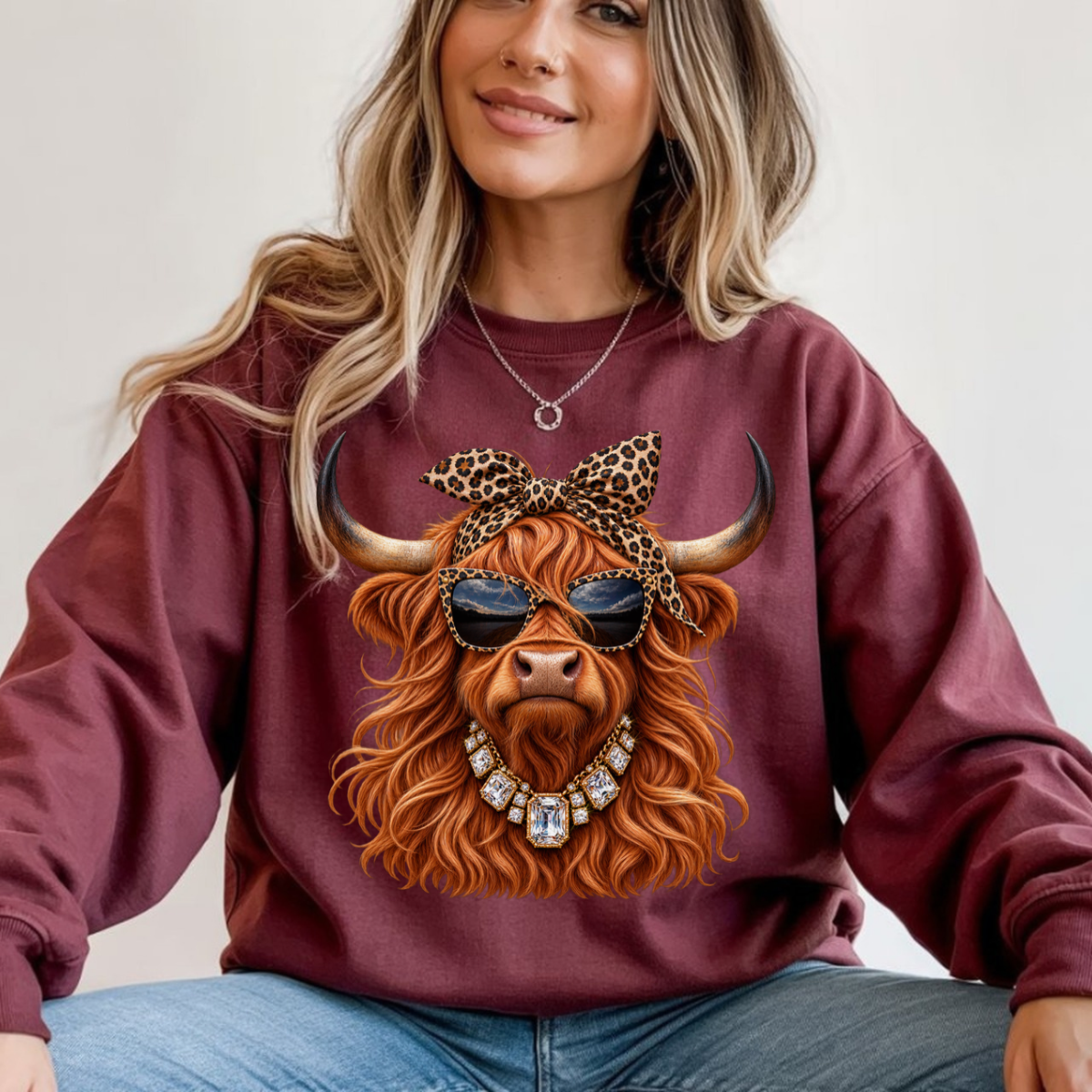 Glam Highland Cow DTF Transfer