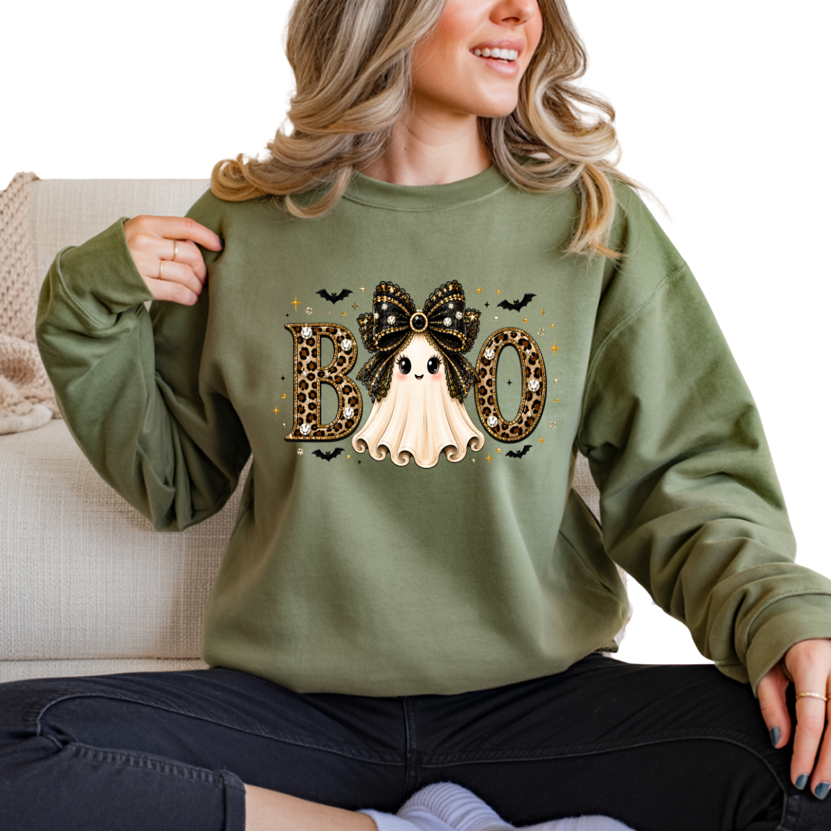 Gold Leopard Boo Ghost DTF Transfer