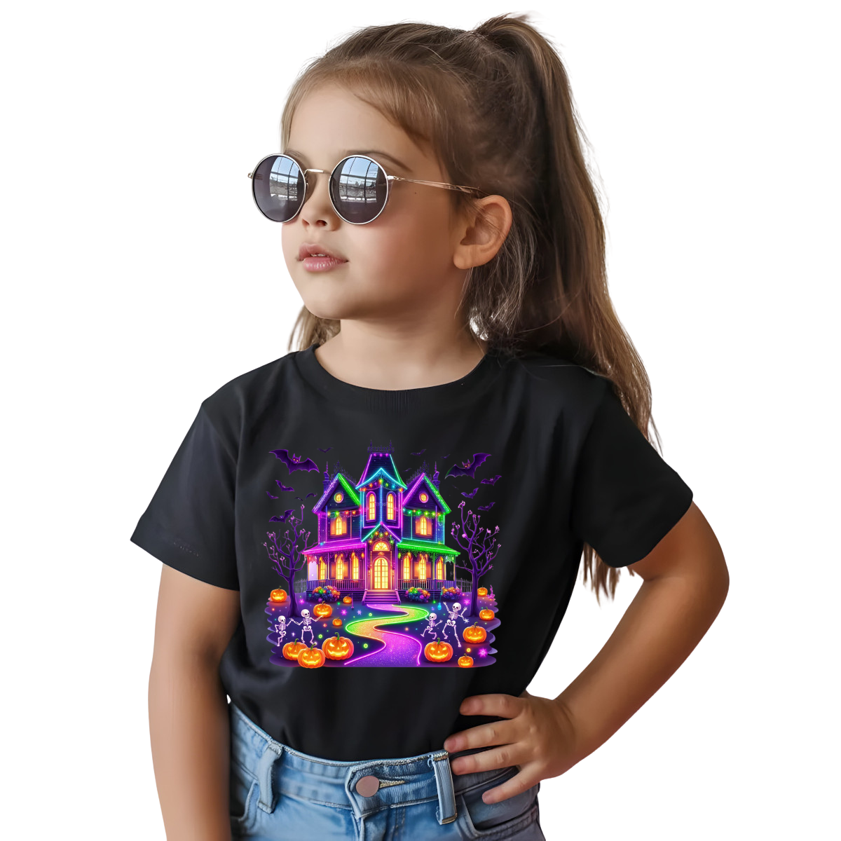 Neon Haunted House DTF Transfer