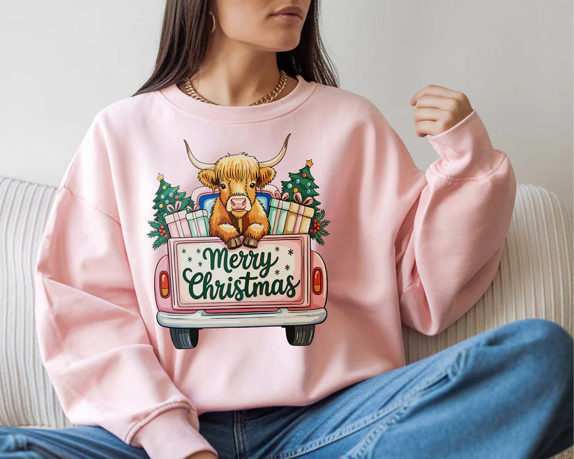 Design - Highland Cow Pink Truck Christmas