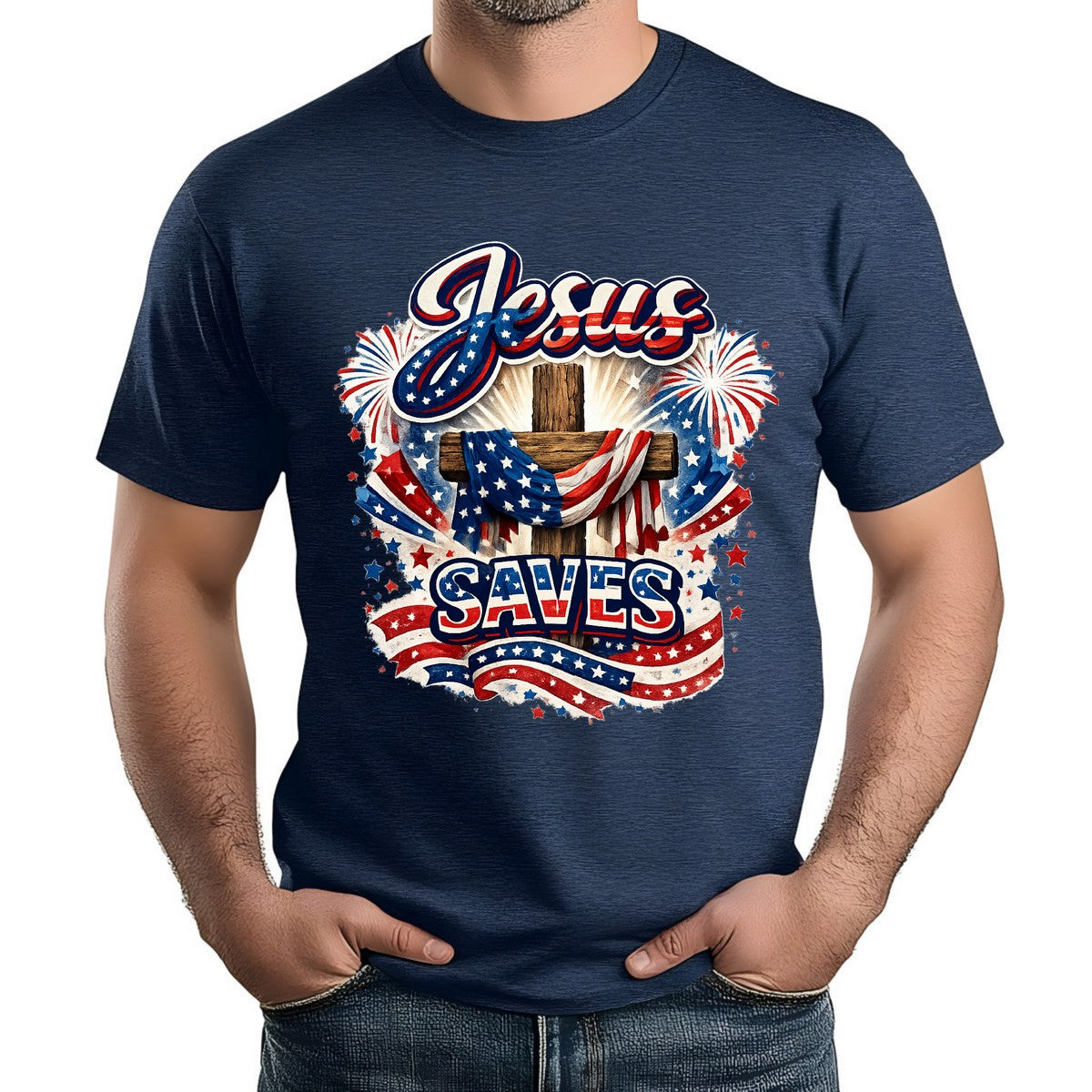 Jesus Saves Patriotic DTF Transfer