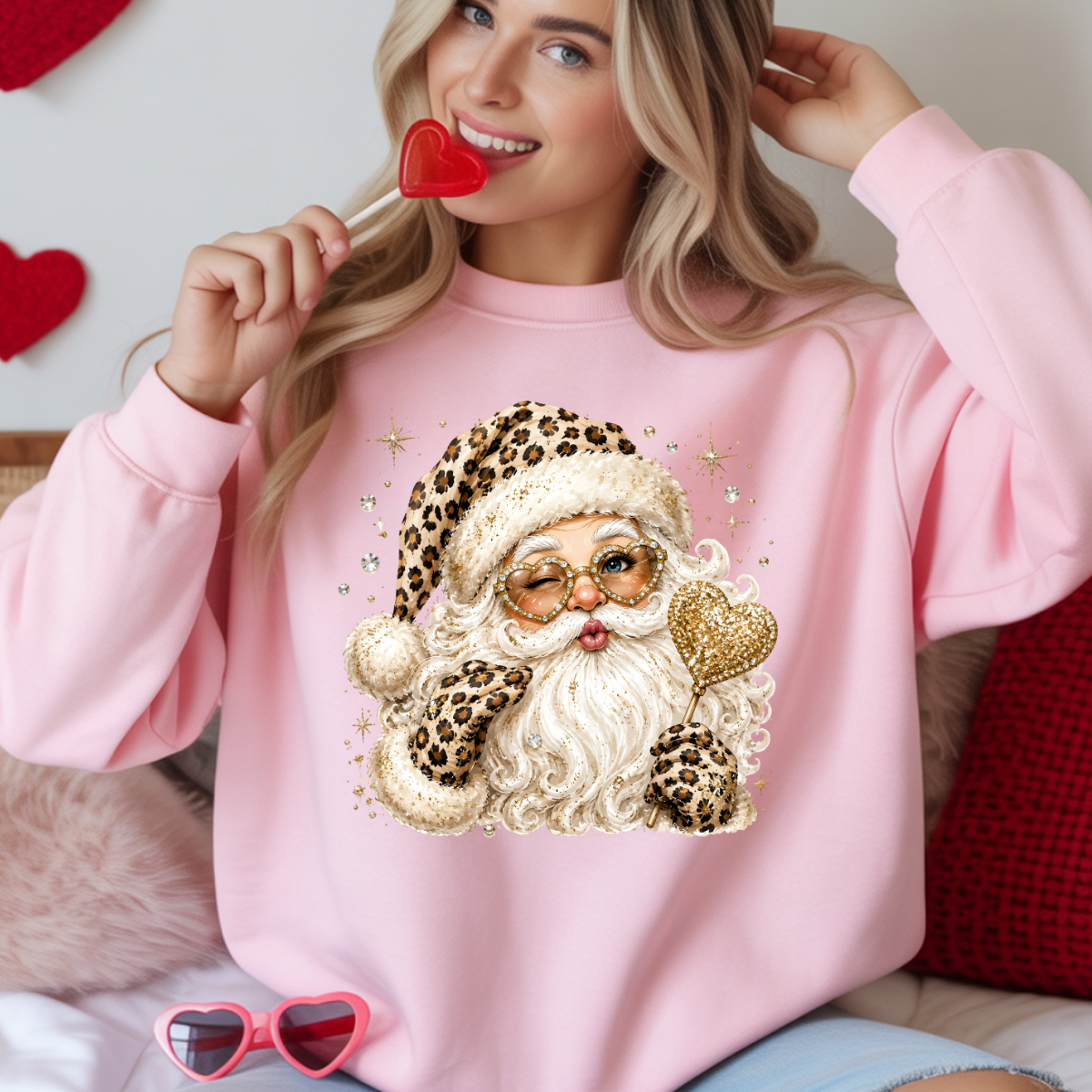 Leopard Santa Heart Sucker DTF Transfer