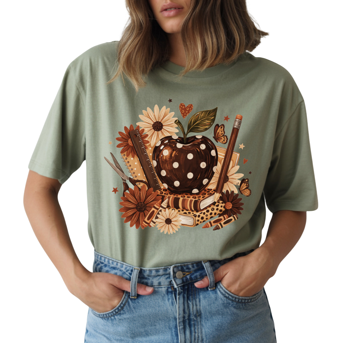 Leopard Teacher Apple Floral Book DTF Transfer