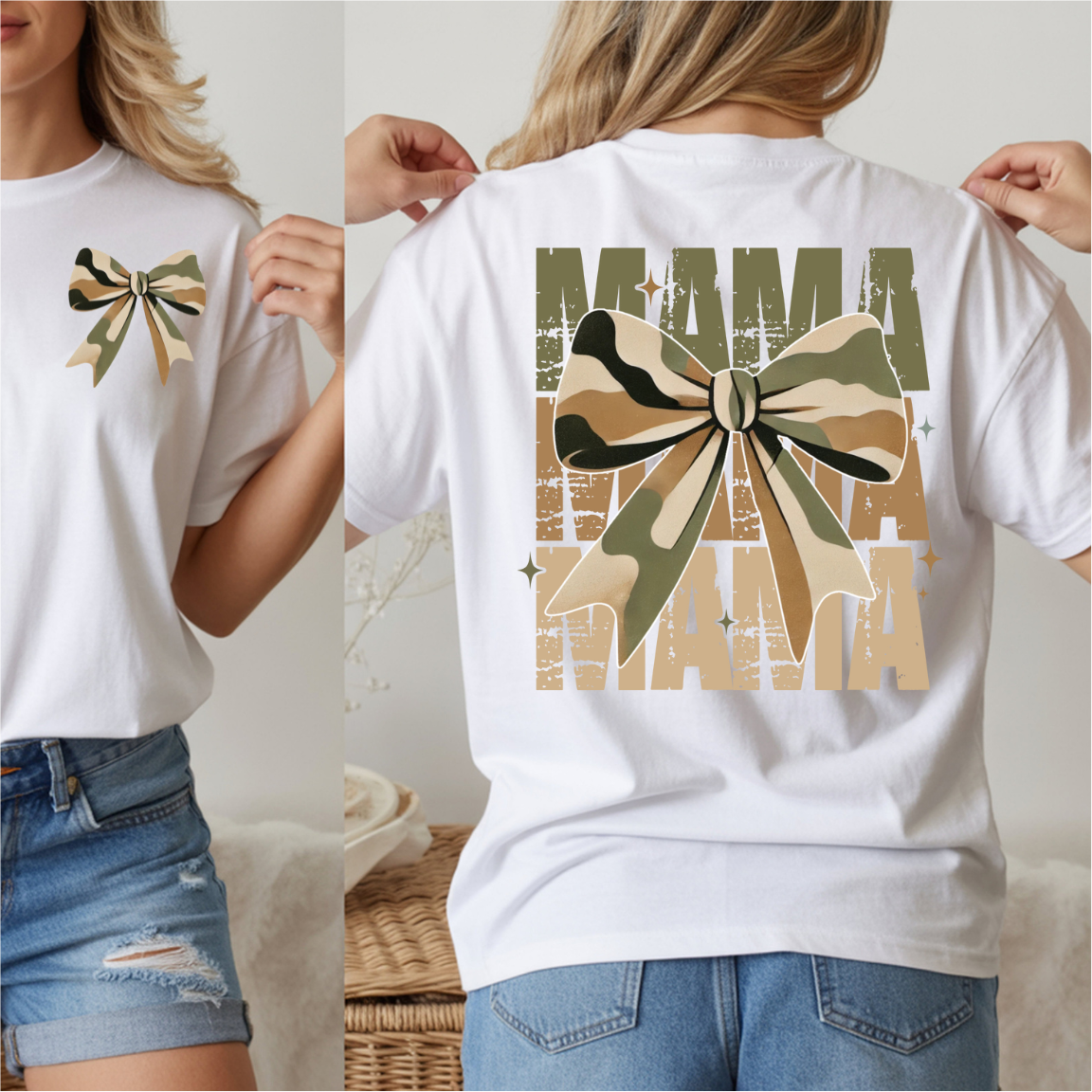 Mama Repeat Camo Coquette Bow DTF Transfer