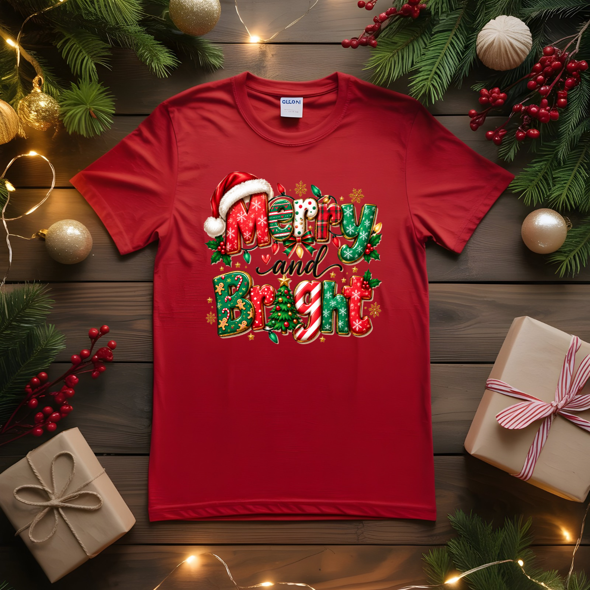 Merry and Bright Christmas DTF Transfer