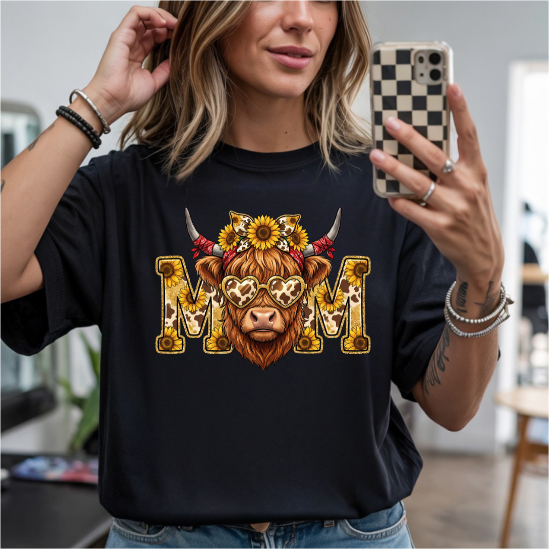 Mom Sunflower Highland Cow DTF Transfer