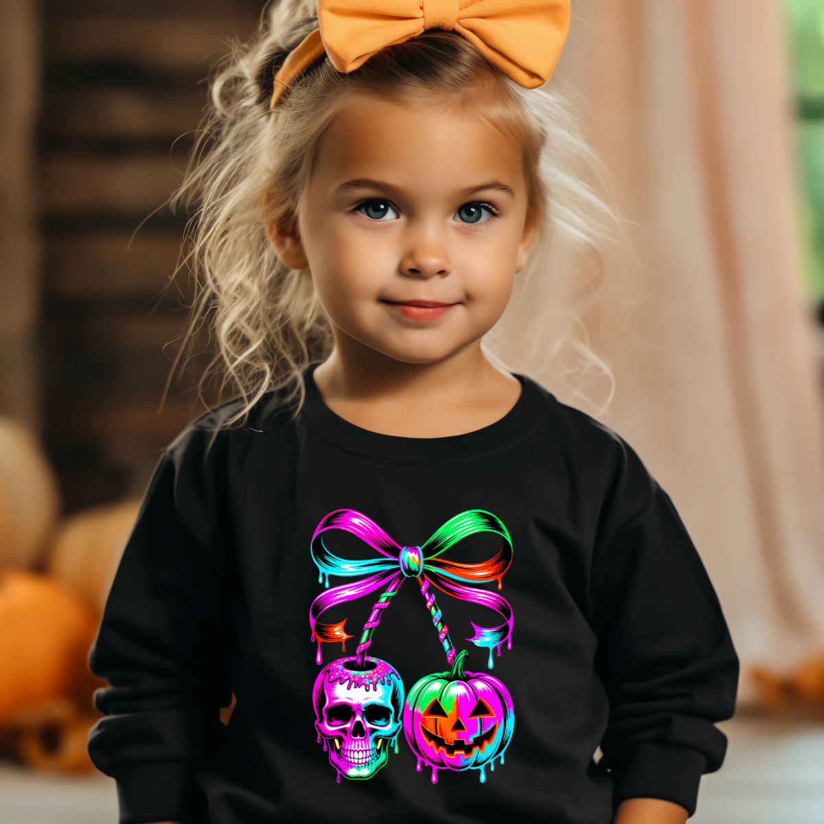 Neon Spooky Cherry Bow DTF Transfer