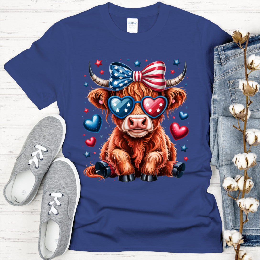 Patriotic Highland Cow w/ Hearts DTF Transfer