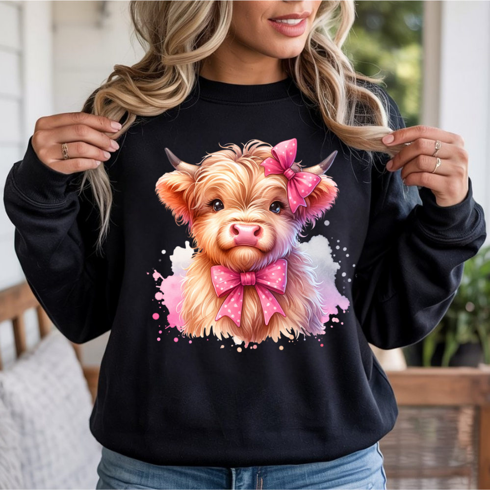 Pink Bow Highland Cow DTF Transfer