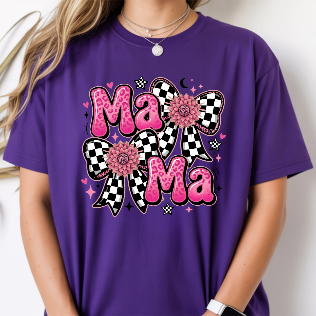 Pink Mama Checkered Bows DTF Transfer