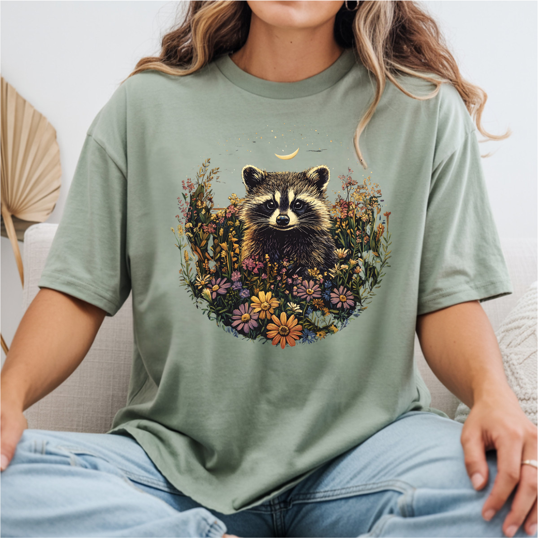 Racoon Flowers DTF Transfer