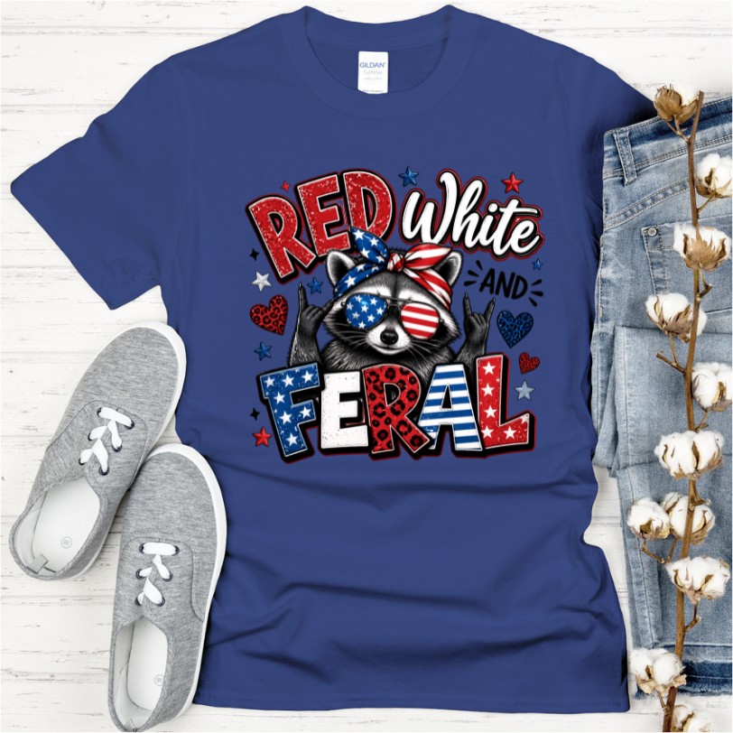 Red White And Feral Patriotic Raccoon DTF Transfer