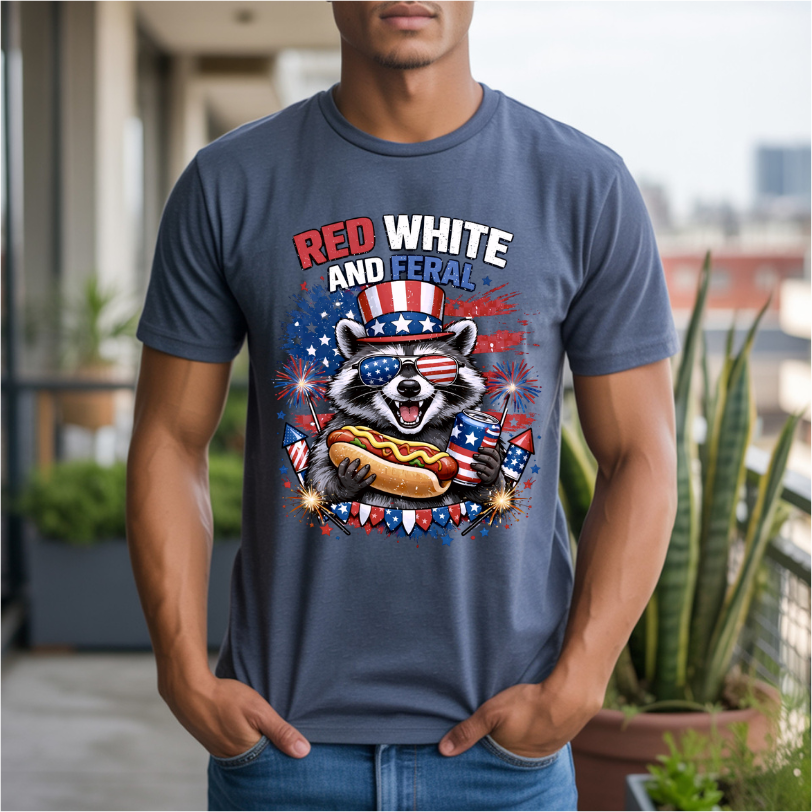 Red White And Feral Raccoon DTF Transfer