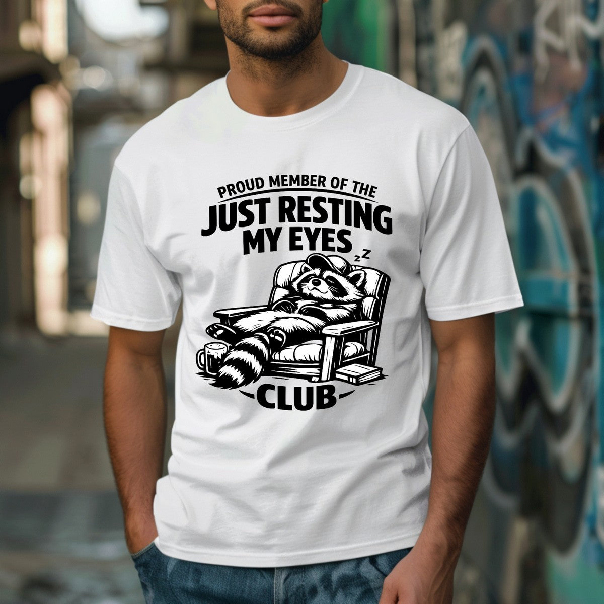 Resting Eyes Raccoon Dad Club DTF Transfer