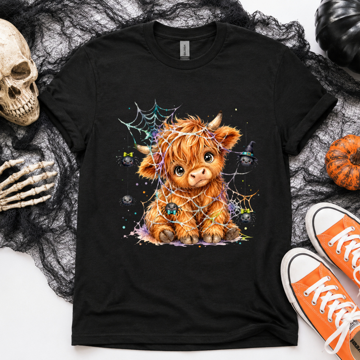 Spiderweb Highland Cow DTF Transfer