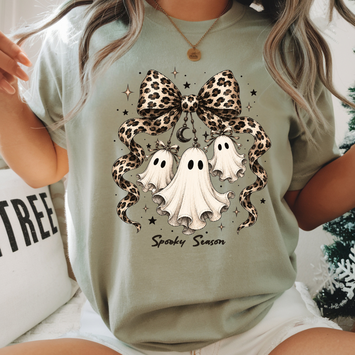 Spooky Season Leopard Bow Ghost Trio DTF Transfer