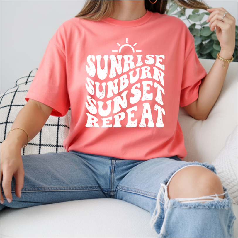 Sunrise Sunburn Sunset Repeat DTF Transfer