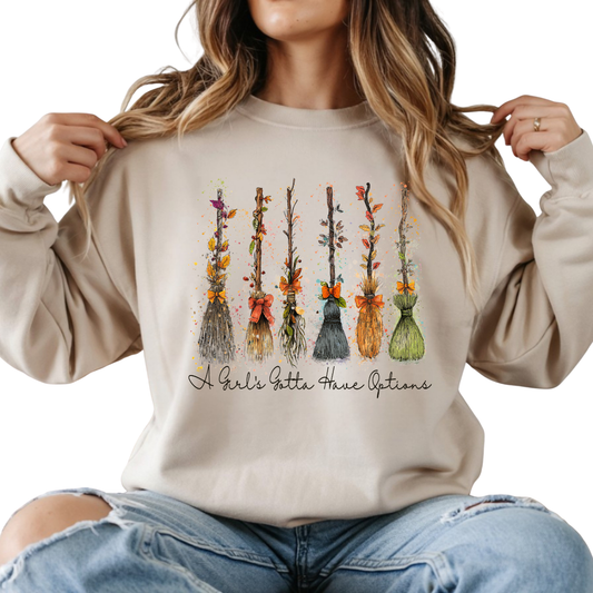 A Girl's Gotta Have Options Brooms Fall Colors DTF Transfer