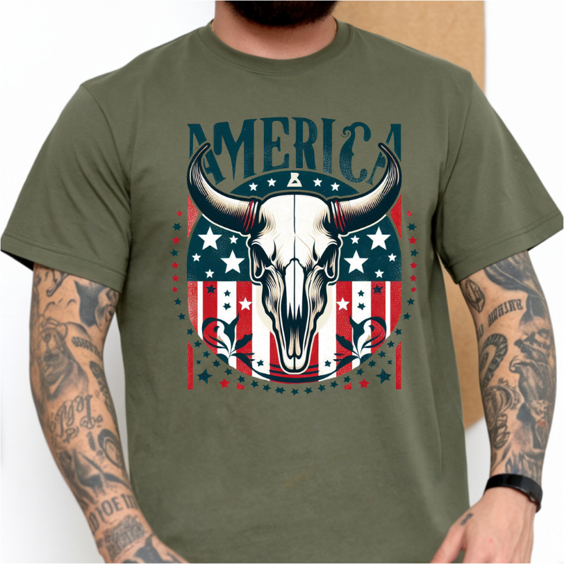 America Cow Skull DTF Transfer