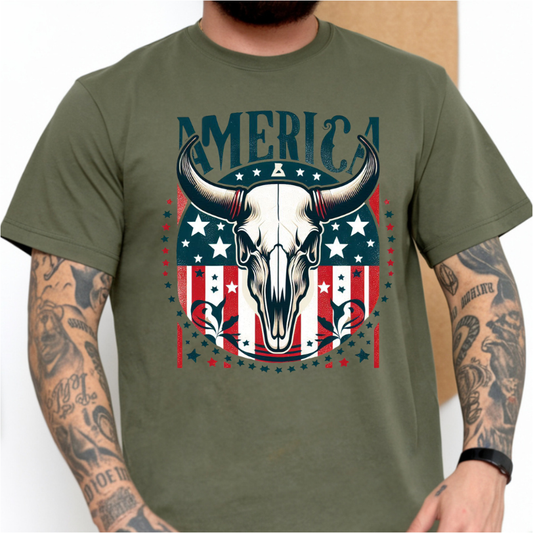 America Cow Skull DTF Transfer