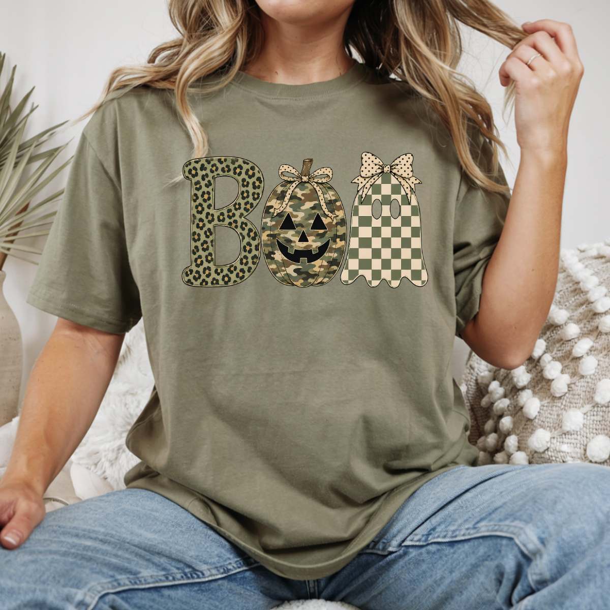 BOO Green Camo Leopard Plaid DTF Transfer