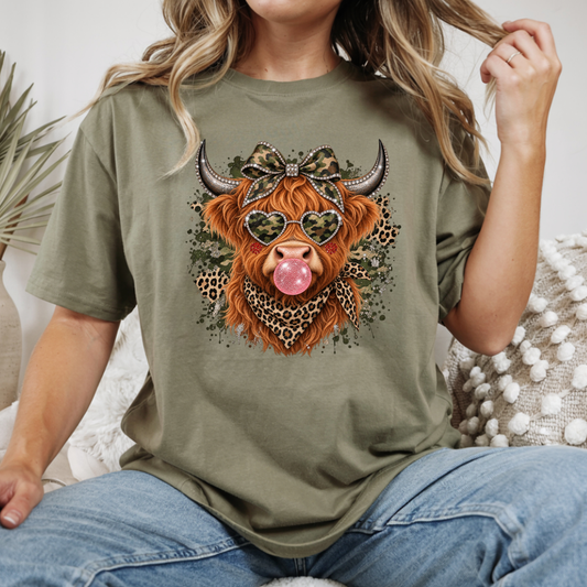 Camo Bubble Highland Cow DTF Transfer