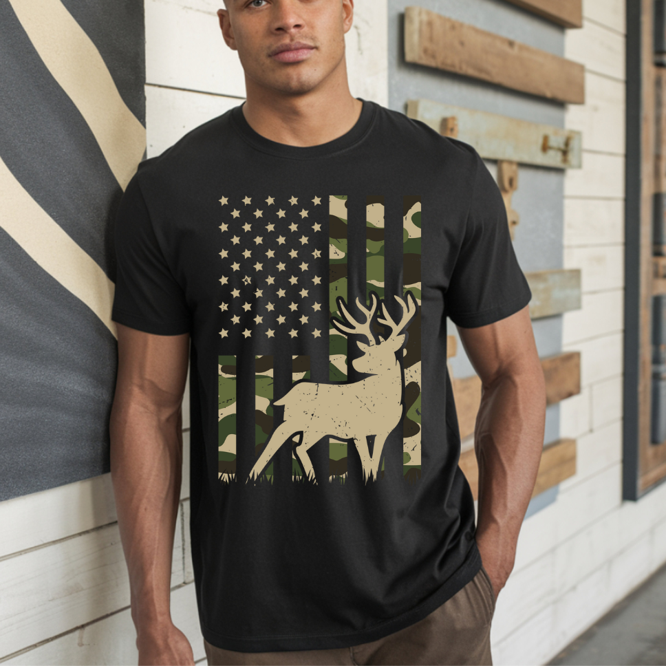 Camo Elk Flag DTF Transfer