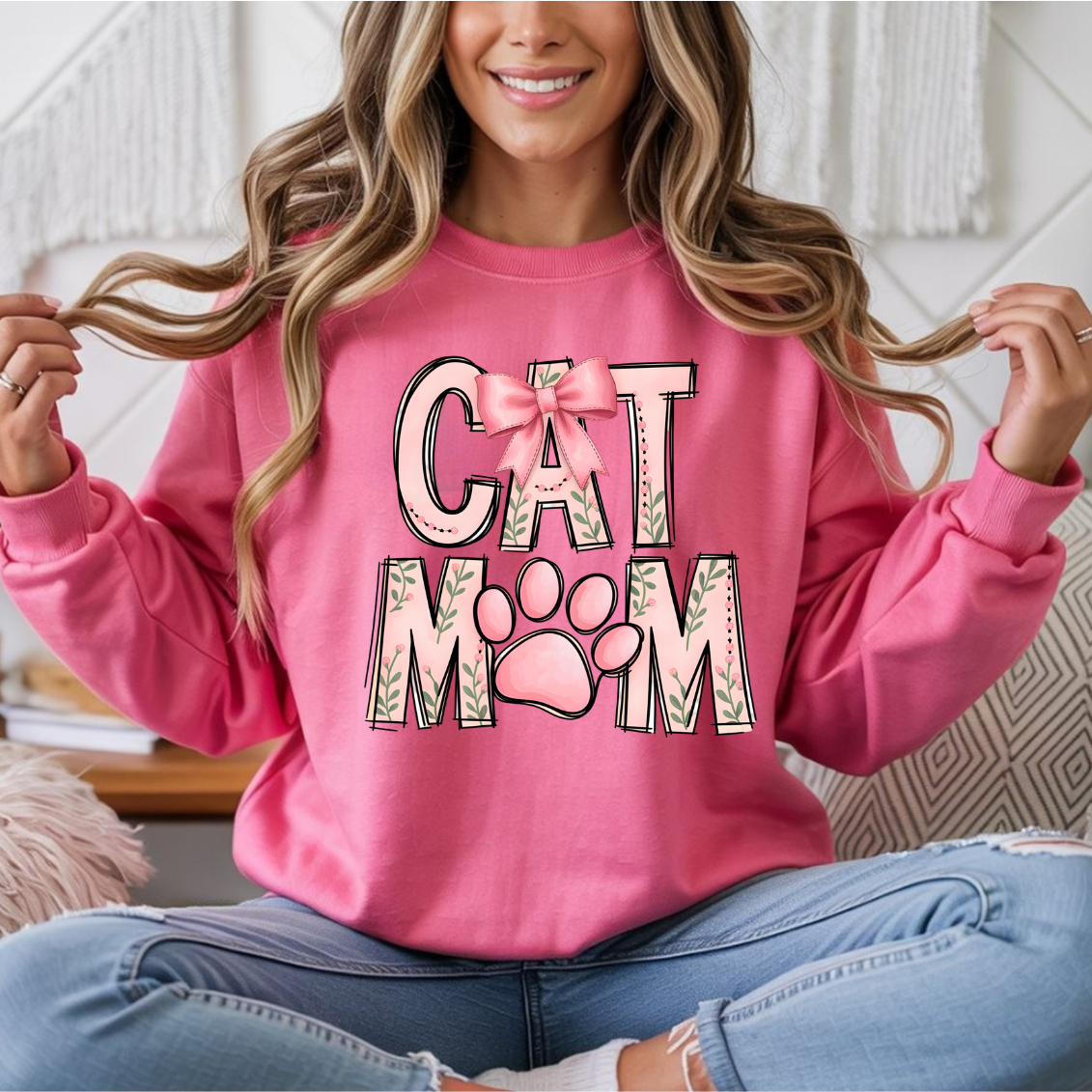 Cat Mom Pink Bow DTF Transfer