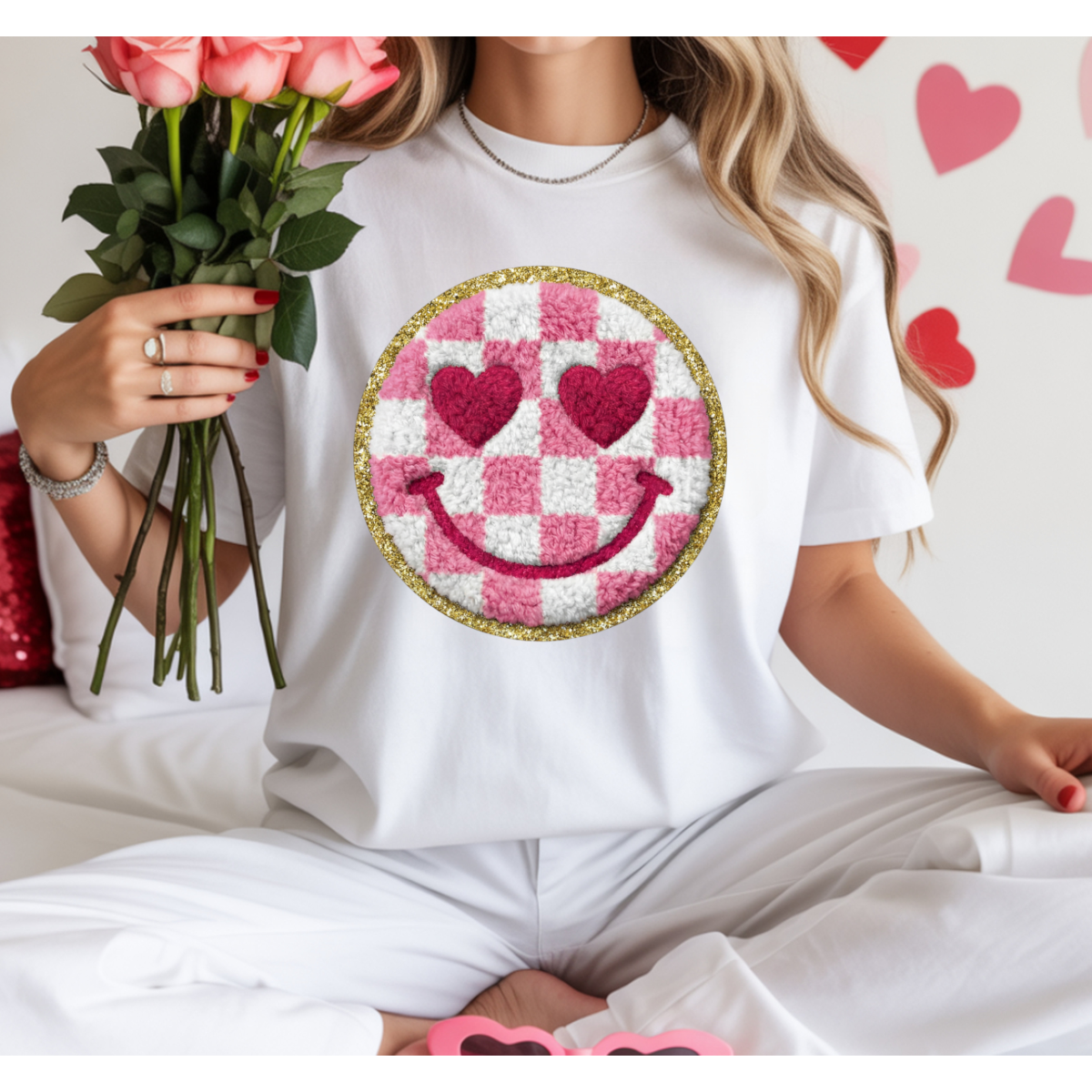 Checkered Valentines Smiley DTF Transfer