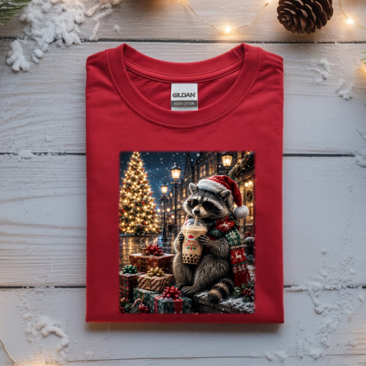 Christmas Raccoon DTF Transfer