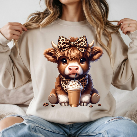 Coffee Addict Leopard Highland Cow DTF Transfer