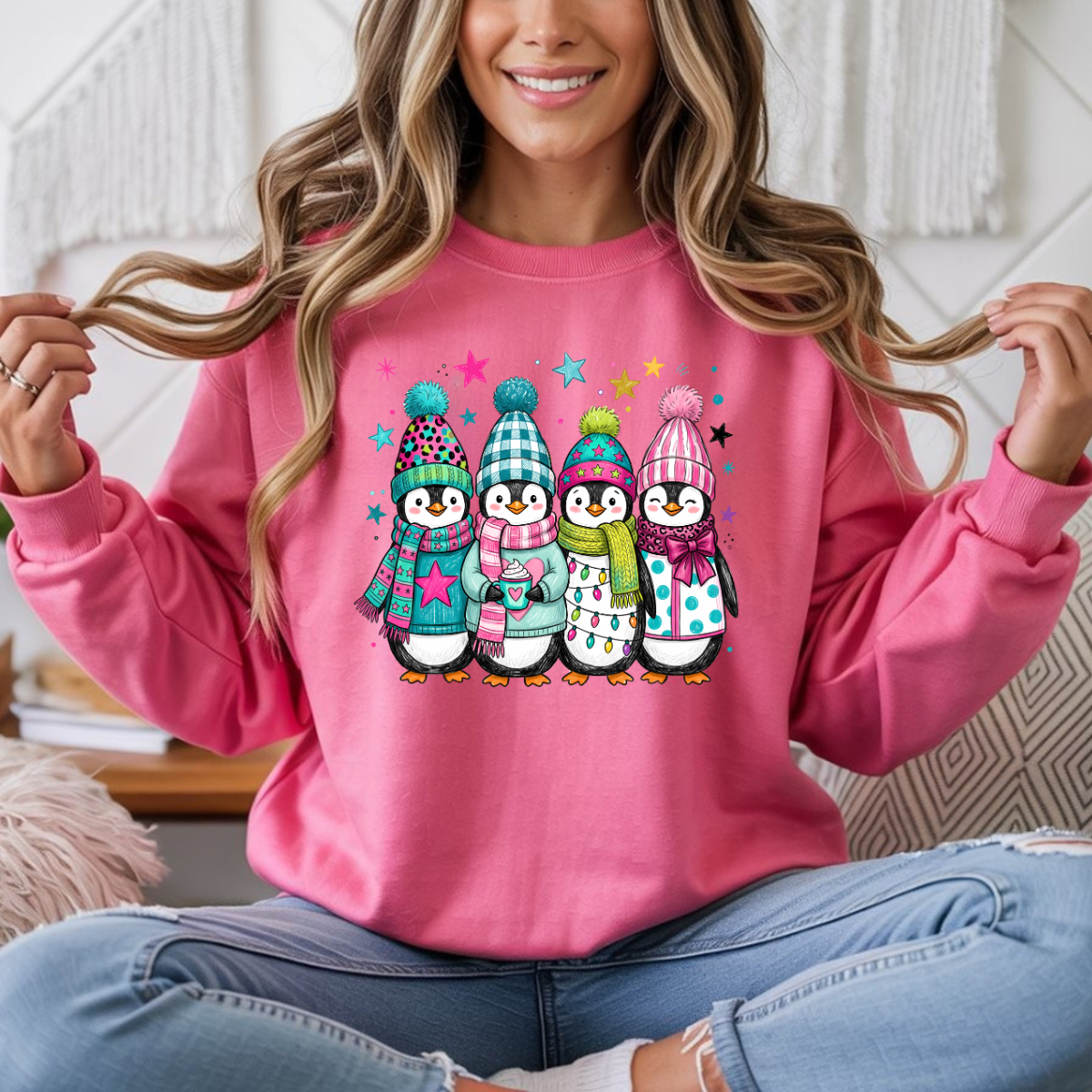 Colorful Penguine Christmas DTF Transfer