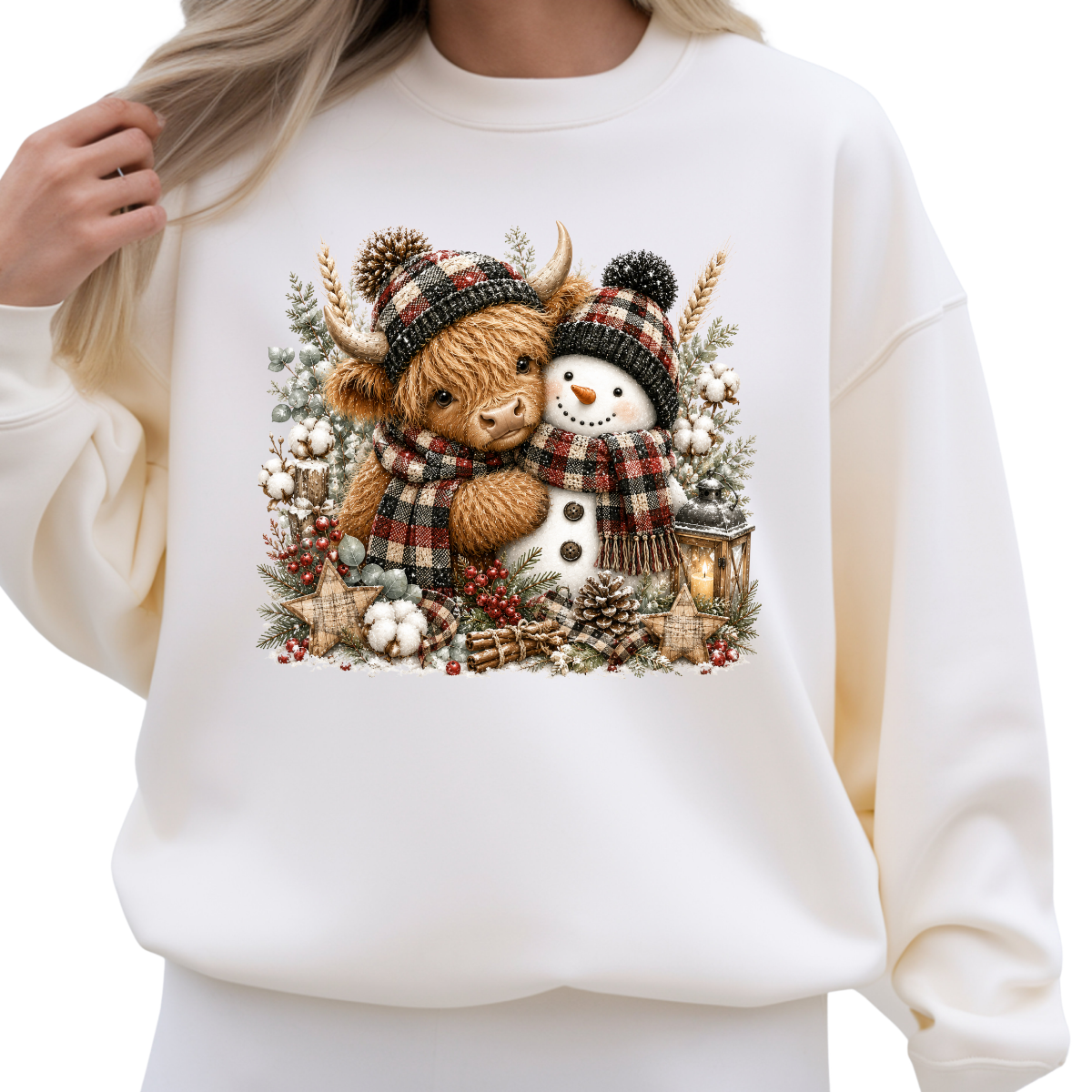Cozy Snowman Highland Cow DTF Transfer
