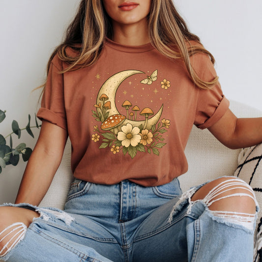 Crescent Moon Mushroom Flowers DTF Transfer