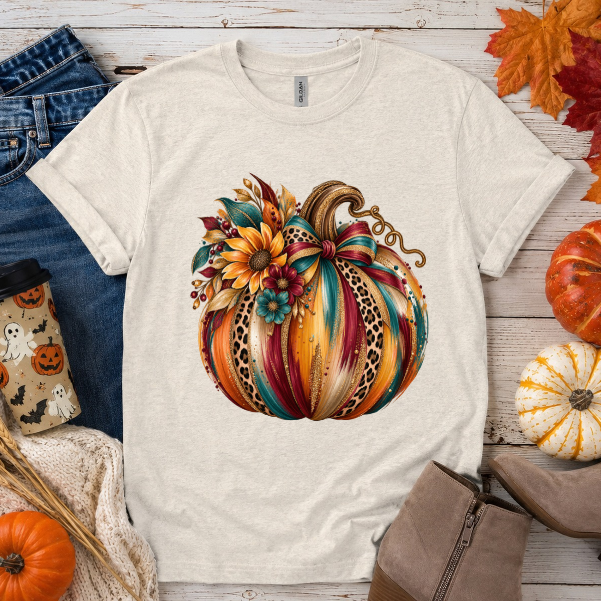 Fall Glitter Leopard Pumpkin DTF Transfer