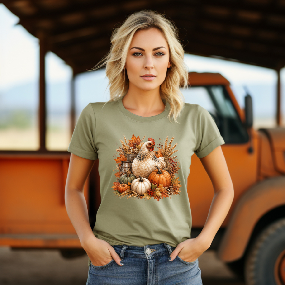 Fall Harvest Pumpkin Autumn Chicken DTF Transfer