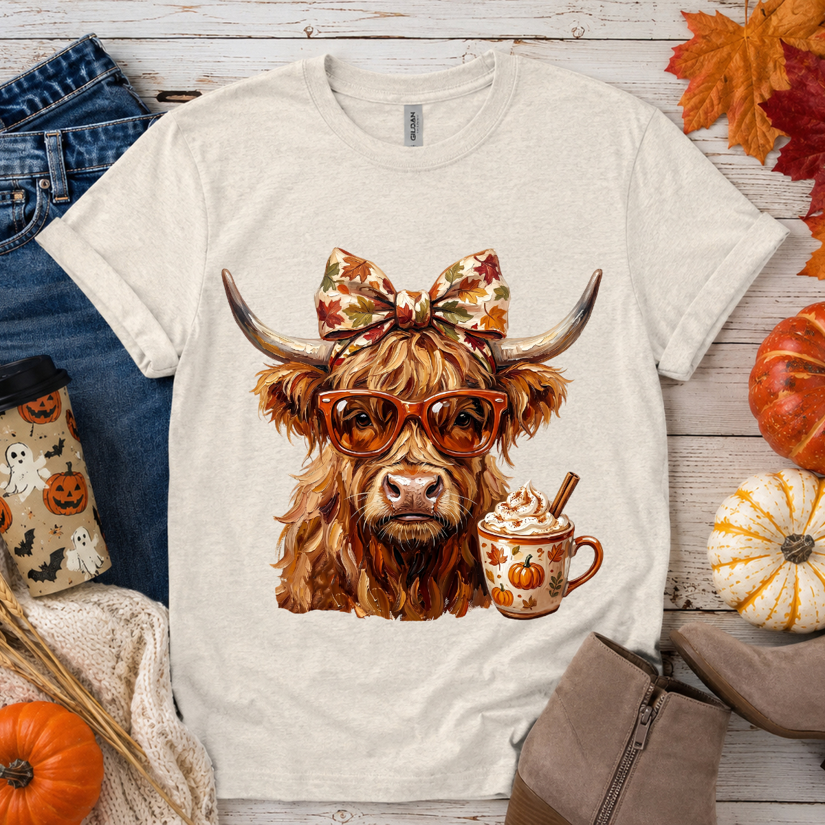 Fall Highland Cow Pumpkin Spice DTF Transfer