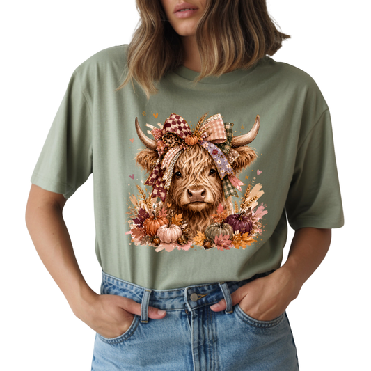 Fall Highland Cow with Bow DTF Transfer