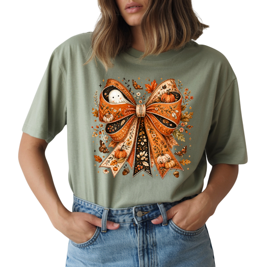Fall Orange Bow with Ghost DTF Transfer