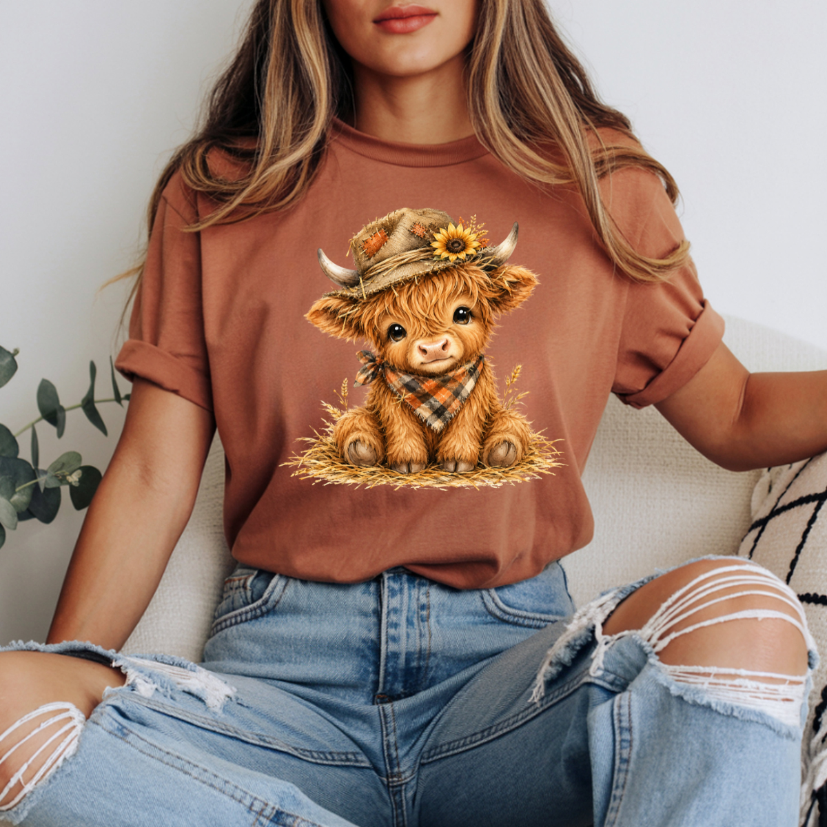 Fall Straw Highland Cow DTF Transfer
