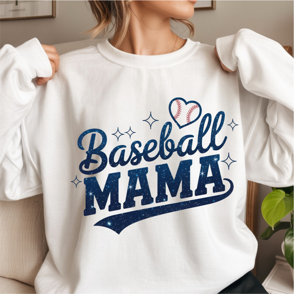 Faux Glitter Baseball Mama DTF Transfer