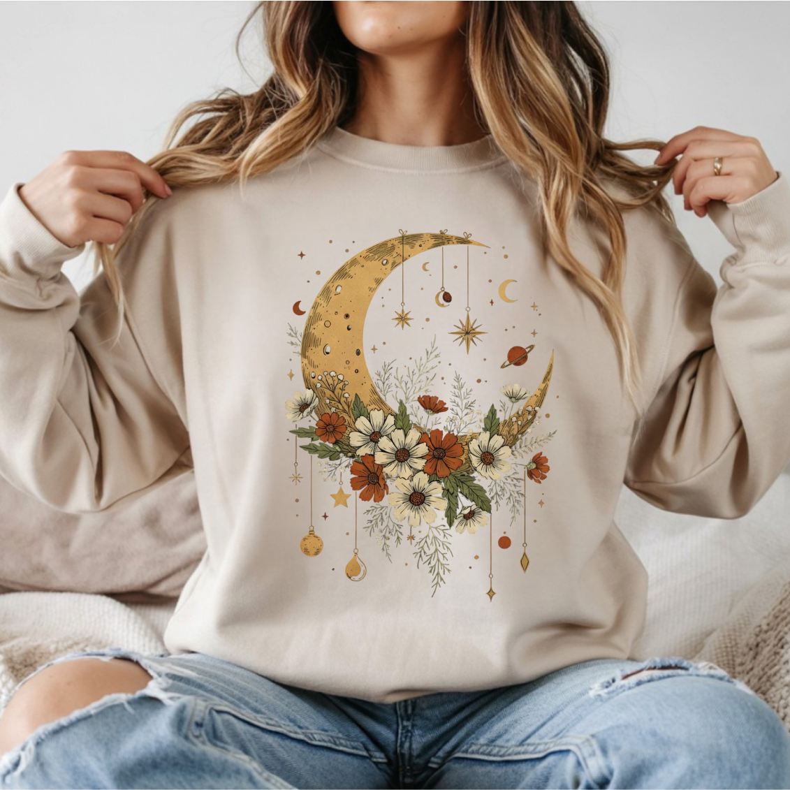 Floral Celestial Moon DTF Transfer