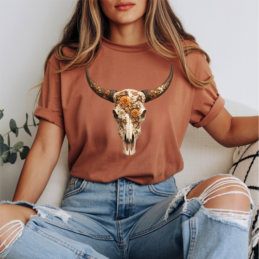 Floral Western Cow Skull DTF Transfer