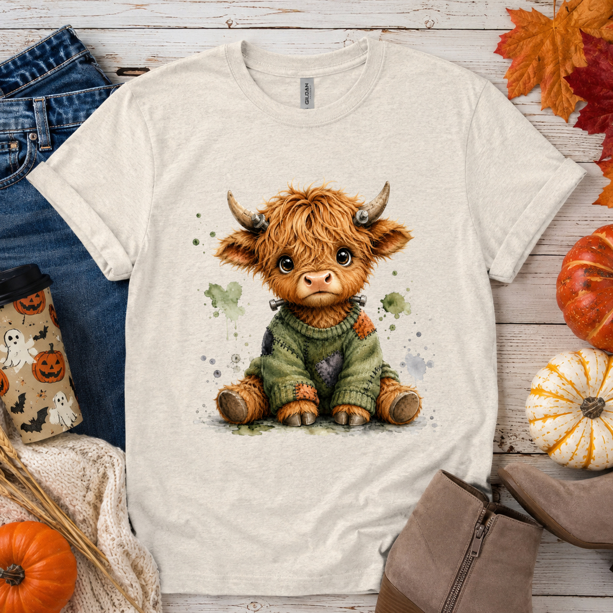 Frankenstein Highland Cow DTF Transfer