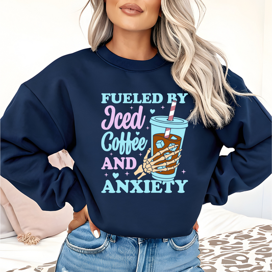 Fueled By Iced Coffee and Anxiety DTF Transfer