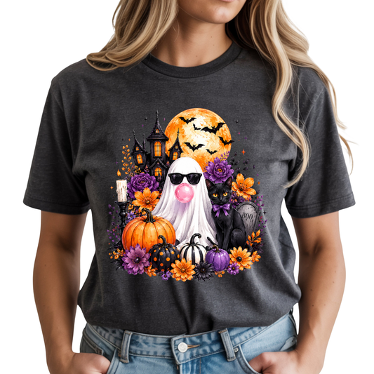 Ghost Haunted House Purple and Orange DTF Transfer